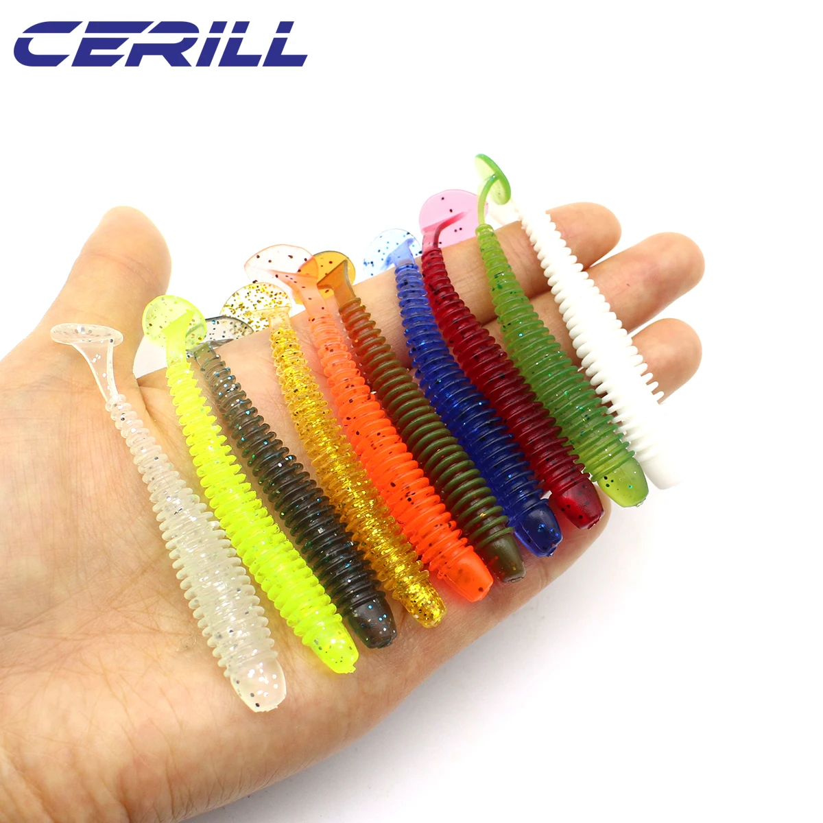 Cerill 10 PCS 6 cm 7.5 cm Silicone T Tail Worm Soft Fishing Lures Artificial Baits Bass Jigging Wobblers Swing Swimbait Tackle