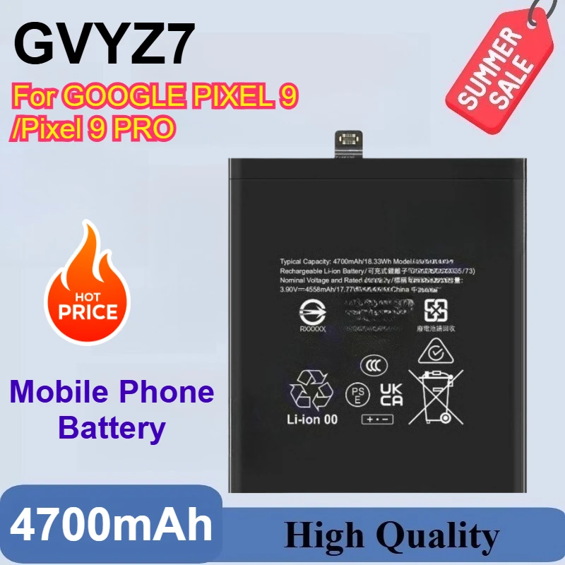 High Capacity GVYZ7 3.9V 4700mAh Replacement Battery For GOOGLE PIXEL 9 PRO/Pixel 9 Batteries New High Quality BATTERY