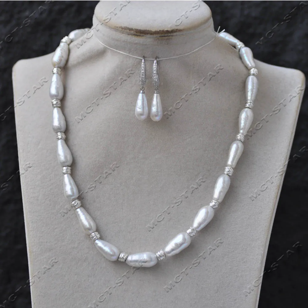

MTC·STAR 17inch 18mm White Teardrop Keshi Edison Pearl Necklace Dangle Earring CZ Magnetic Butterfly (Z14092)