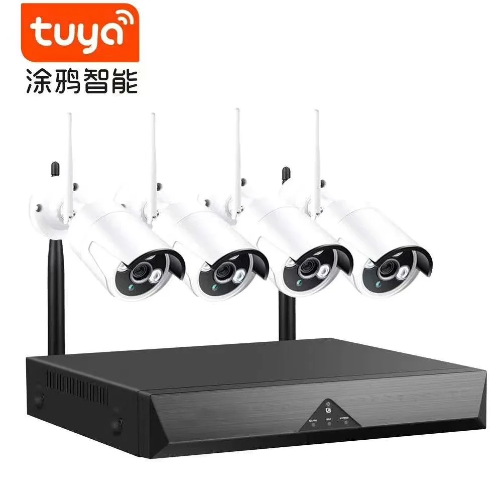 Tuya cctv home security set AI 3MP  HD 4 channel wifi wireless c ameras system 1TB Hard drive NVR kit