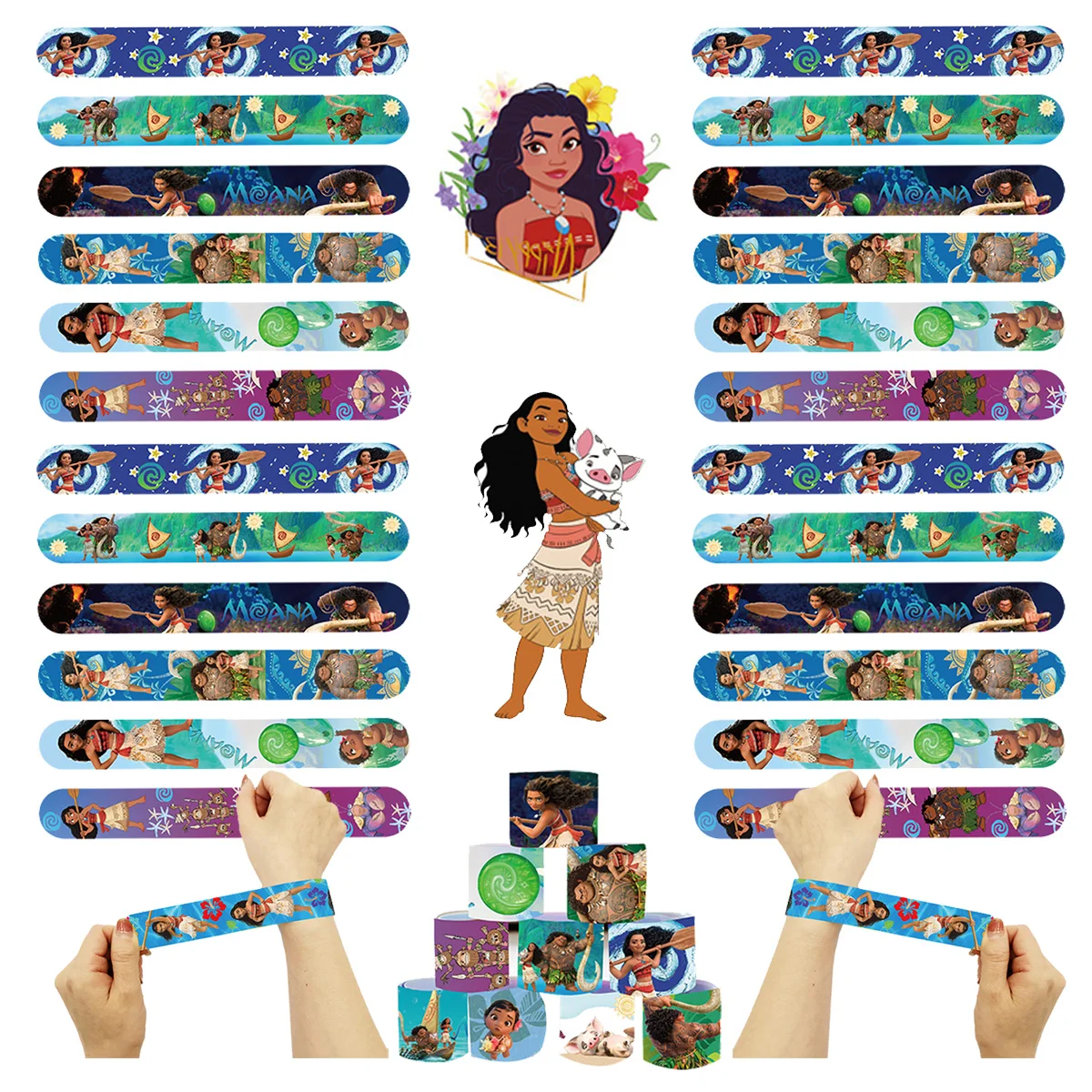 

12/36pcs Moana Slap Bracelets Vaiana Oceania Party Favors Girls Goodie Bag Fillers Happy Birthday Decor Happy Wedding souvenirs