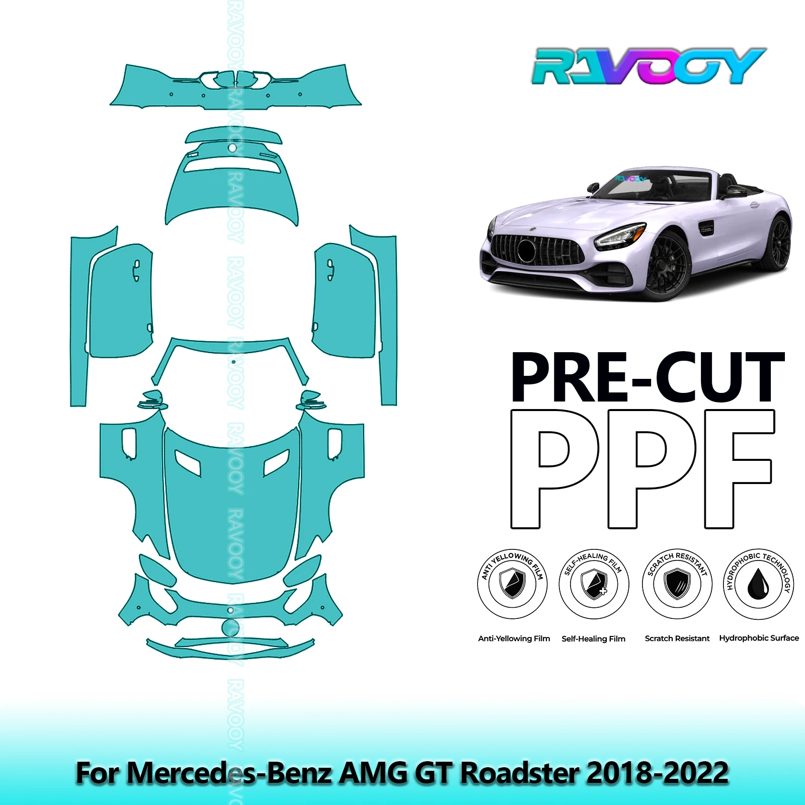 

Full Vehicle Clear Bra Precut PPF Paint Protection Film For Mercedes-Benz AMG GT Roadster 2018-2022