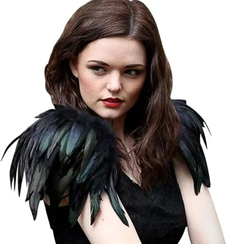 

Gothic Natural Real Feather Epaulet Shrug Shoulder Strap for Halloween Carnival Pack of 2