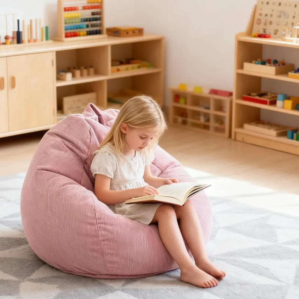 LPMOERA كرسي كيس فول رغوة الذاكرة كراسي كيس فول للأطفال/المراهقين مع ملء كرسي كيس فول للأطفال المستدير لغرفة المعيشة وغرفة النوم #2