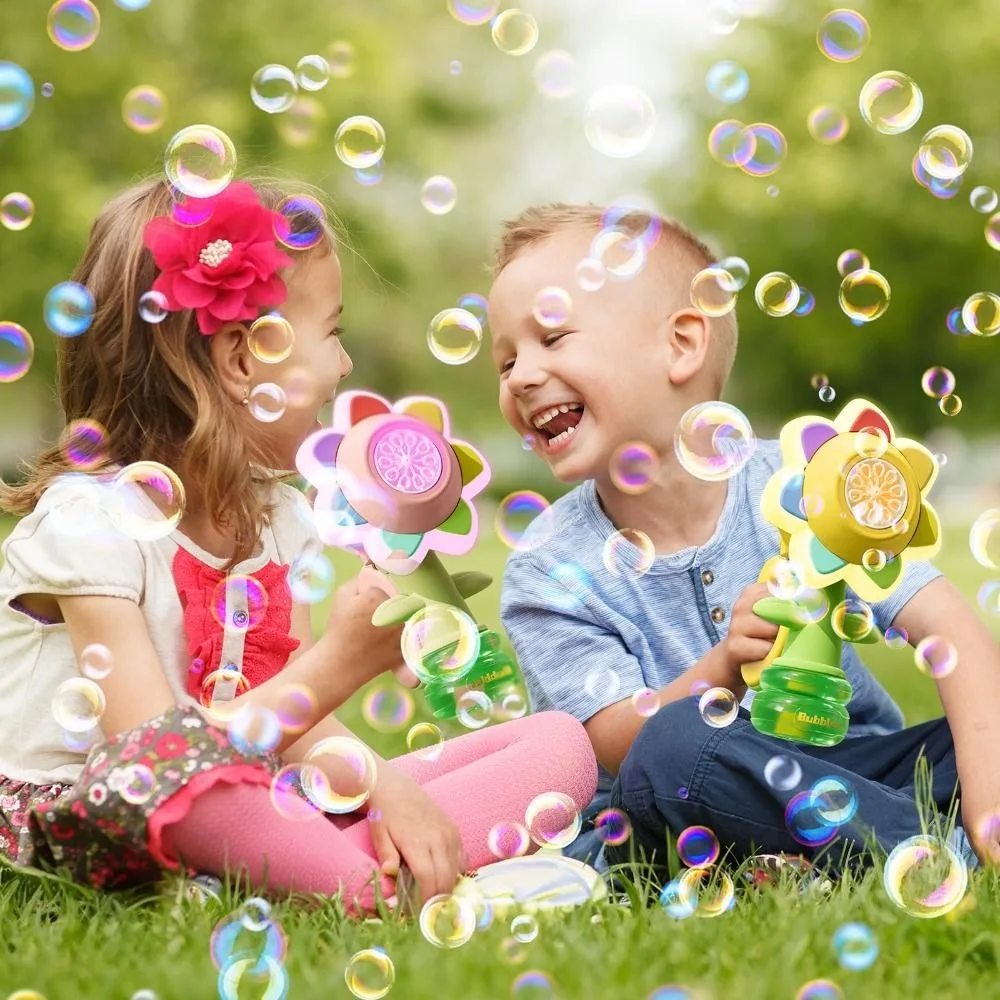 New Rechargeable Sunflower Bubble Machine Fun Swing Dance with Light Automatic Flower Bubble Bubble Blaster Toddlers