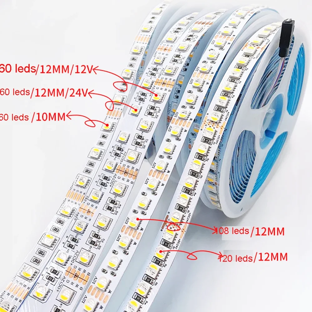 5m RGBW RGBWW LED Strip  4 in 1 Chip 12v 24v 120 leds 108 leds 60 leds RGB+ Warm White RGB+White Strip Flexible Smart LED Tape