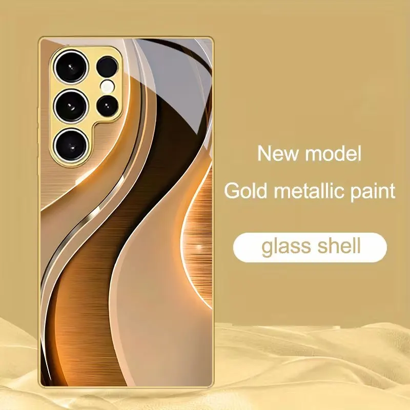 Wave texture printed glass phone case suitable for Samsung Galaxy S26 S25 S24 S23 S22 S20 FE/Ultra/Plus anti drop back cover