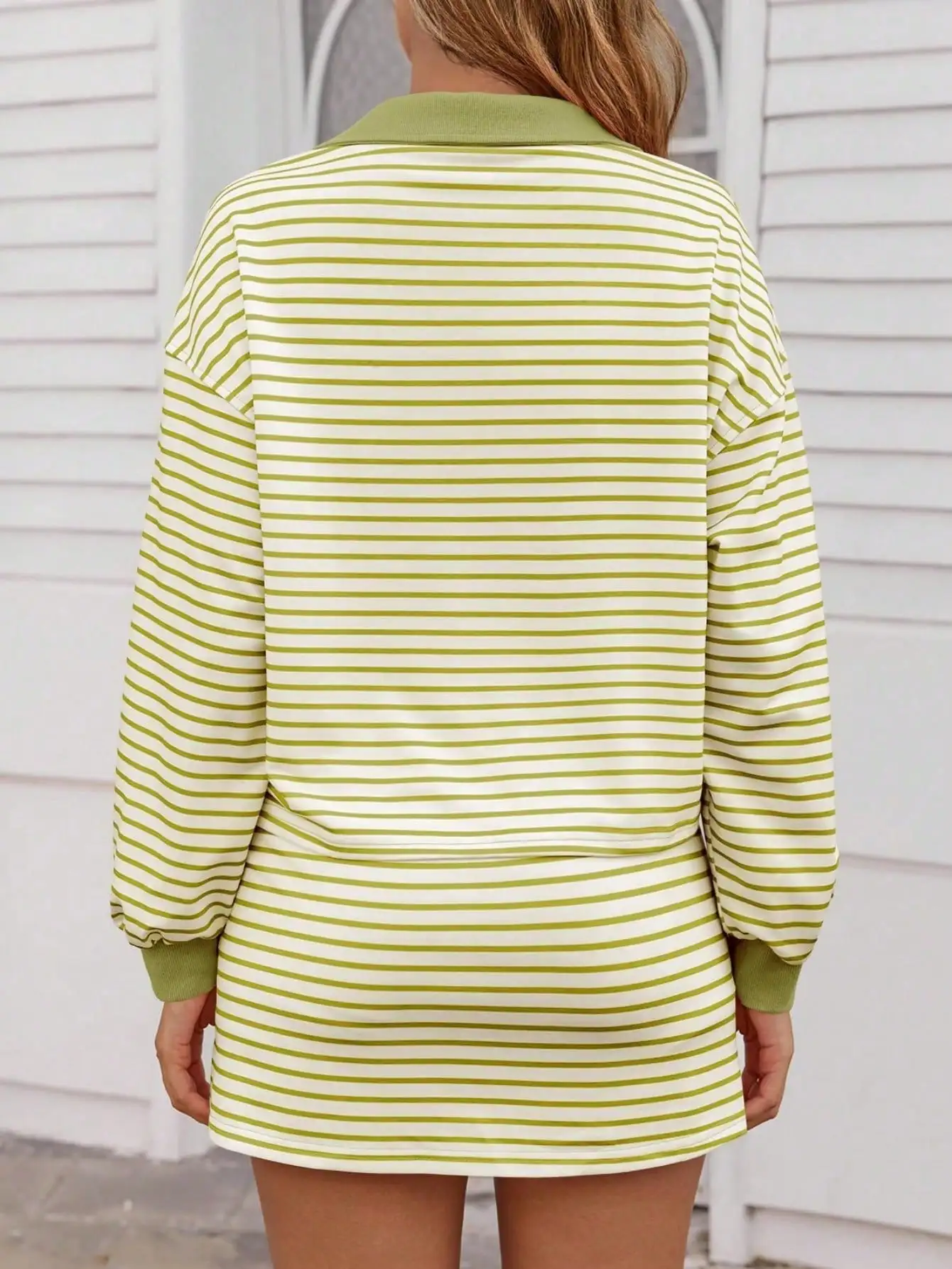 Ensemble sweat-shirt et jupe-short rayés Y2K pour femmes, tenue de salon à manches longues, Coord de Tennis assorti, coupe confortable d'été, 2025
