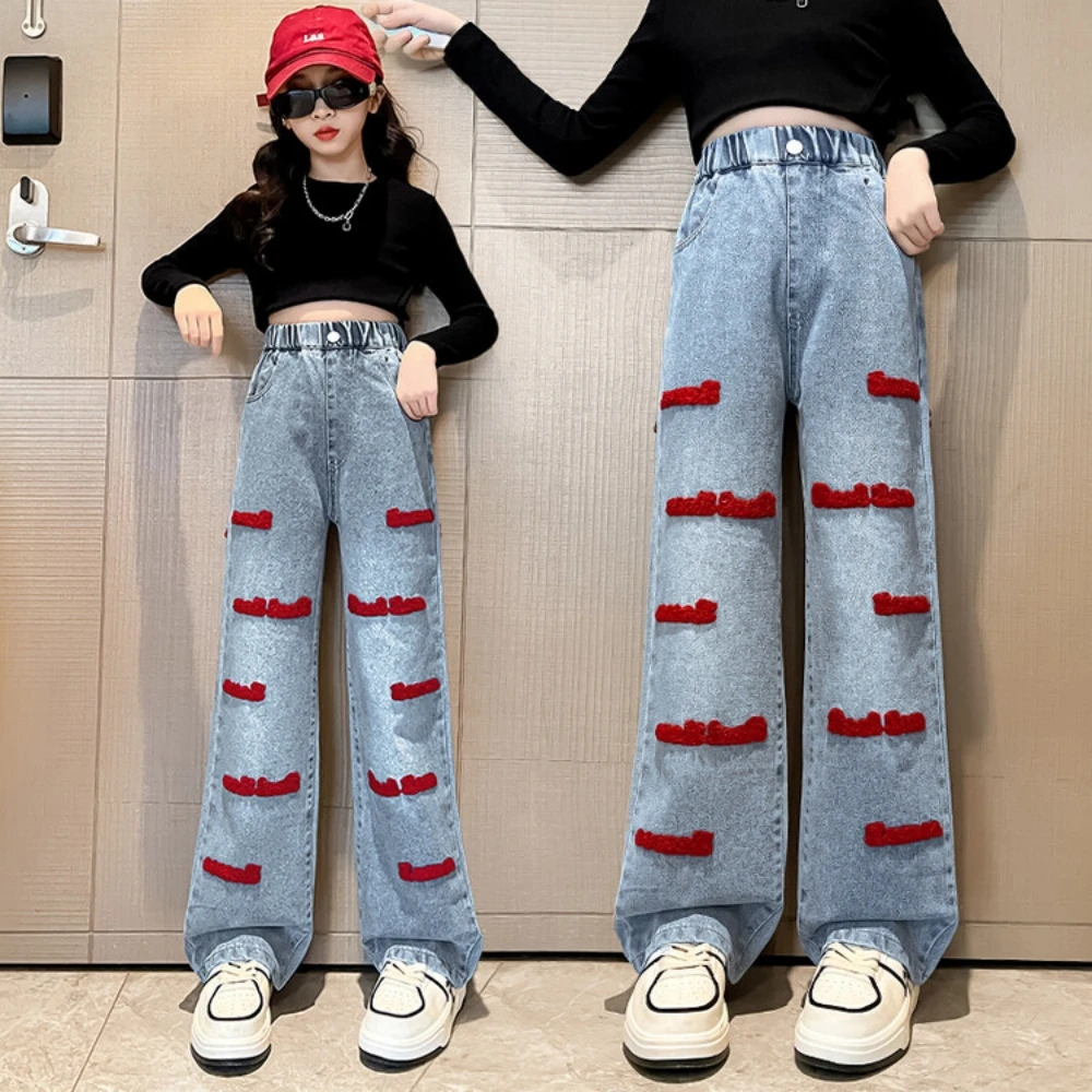 Pantalones vaqueros informales de pierna recta para niños, pantalones de moda para niñas, primavera y otoño, novedad de 2024