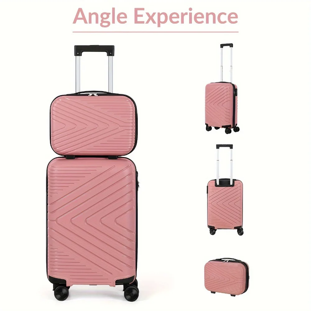 2pcs Lightweight Carry-On Luggage With Cosmetic Bag Set, ABS Material Suitcase With Aluminum Alloy Handle