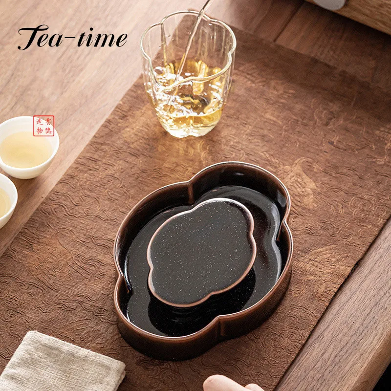 Tianmu Glazed Pot Inherits New Chinese Style Dry Tea Tray Kung Fu TeaSet Built Water Raising Pot Tray Water Storage Body Begonia