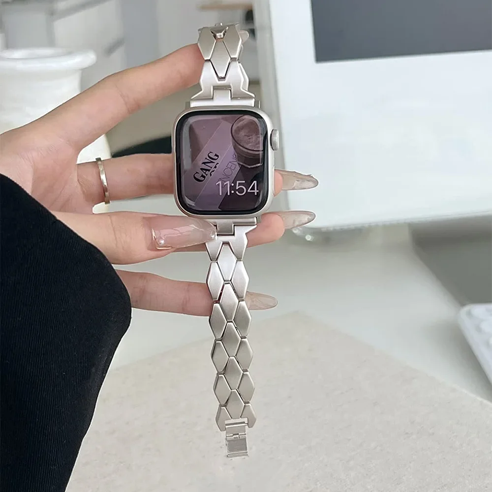 Women Starlight Bracelet For Apple Watch Ultra2 49mm 44 40 46 42 41 45 38mm Stainless Steel Strap for iWatch 10 9 8 7 SE 6 5 4 3
