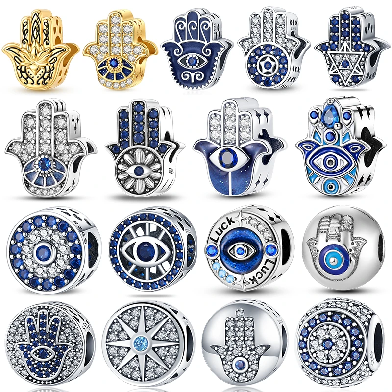 Hot Sales 925 Sterling Silver Original Pendant Beads Devil's Eye Fatima's Hand Cross Charms Fit 3mm Bracelet Women DIY Jewelry