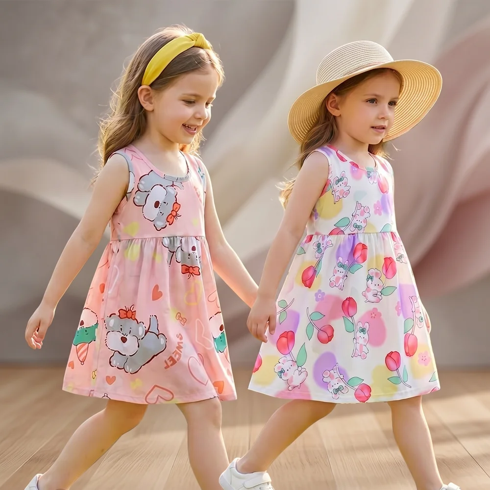 Girls Sleeveless Dress New Cute  Printed Princess Dress Toddler Kid Breathable Comfy Sundress for1-12Y 2026 Summer New Clothing