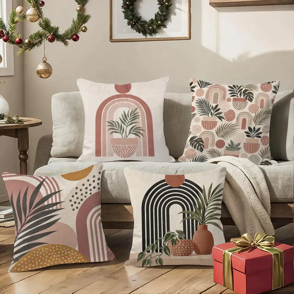 Neutral Arch Botanical Art Cushion Cover 1/4Pcs Soft Plush Throw Pillow Cover Double-Sided Print Sofa Living Room Decor