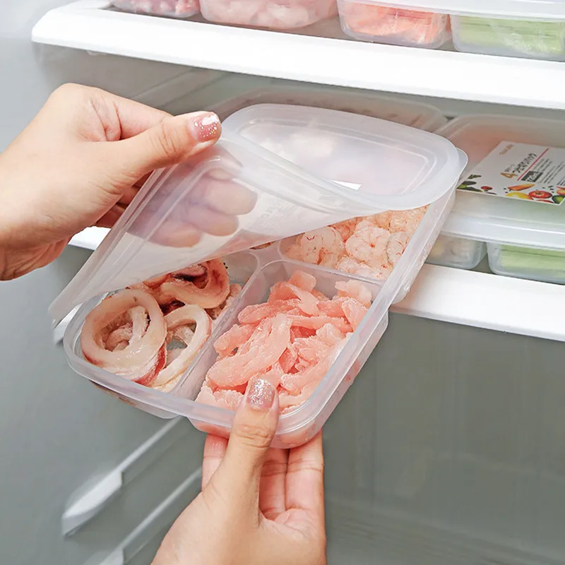 4 Grids Food Fruit Storage Box Portable Compartment Refrigerator Freezer Organizers Sub-Packed Meat Onion Ginger Clear Crisper