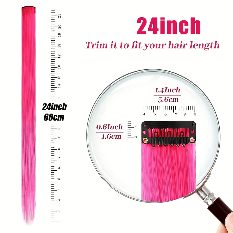 5 Pieces of Colorful Hair Clips, 24 Inch Long Straight Fake Hair Clips, Combined for Christmas Fashion Wig Pieces