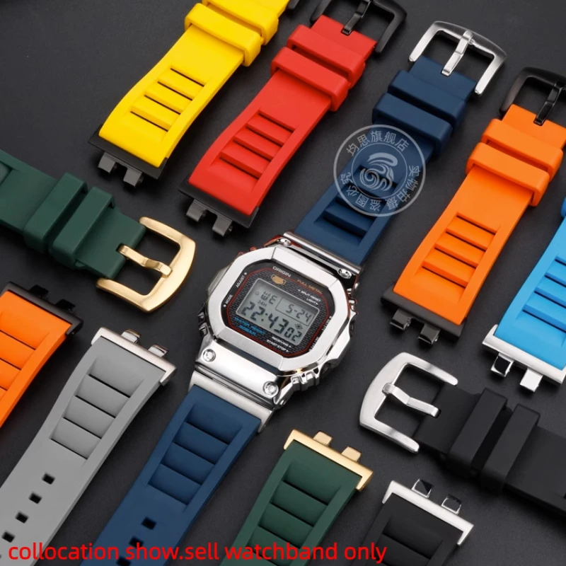 For Casio G-SHOCK GMW-B5000 GM-B2100 3459 TFG TFC GD TCM Small square Fluororubber Watch strap Steel Connecting port Watchband