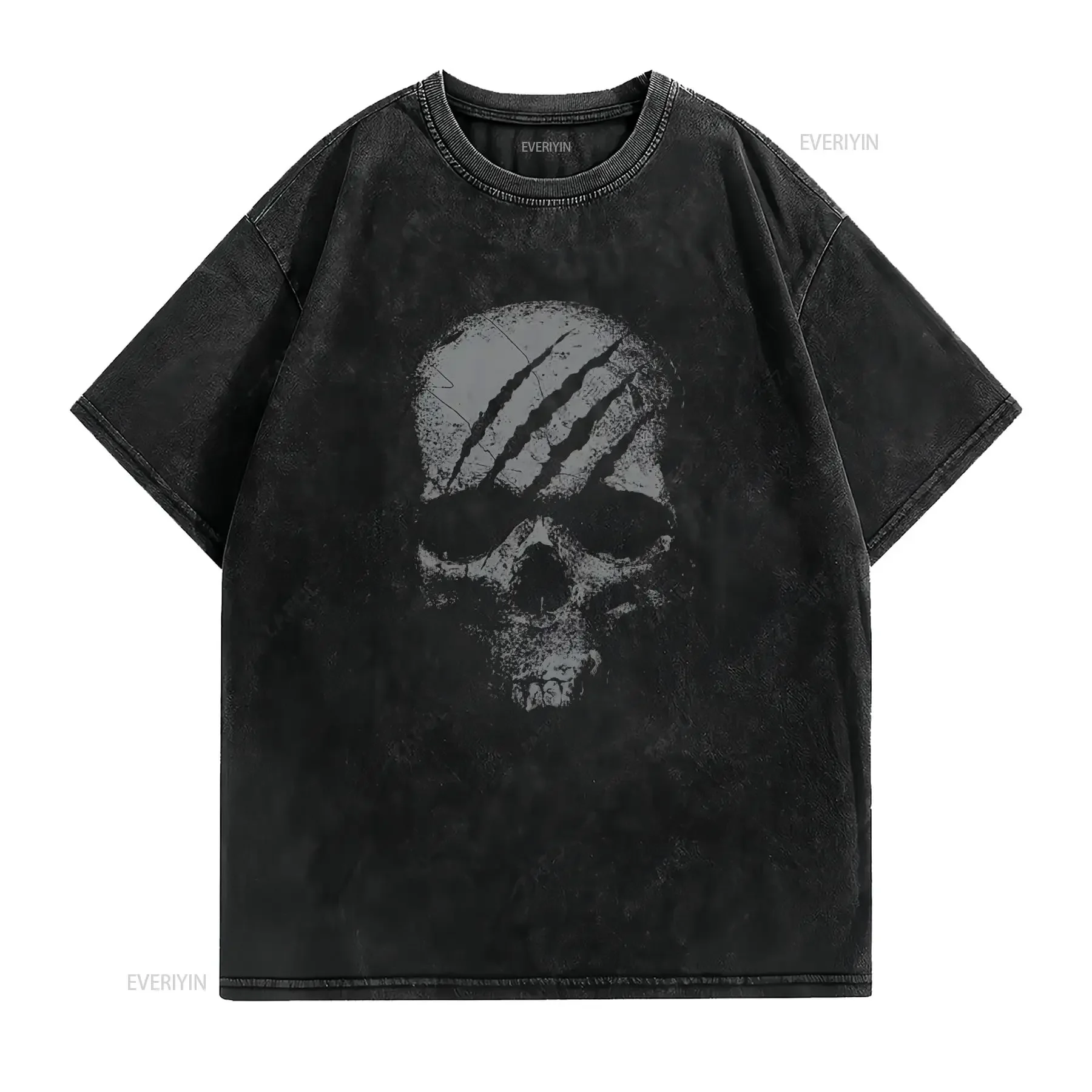 Mens Skull Skeleton Print Fashion T Shirt vintage Washed Unisex Casual Comfortable Top For Everyday Wear Soft Stretched