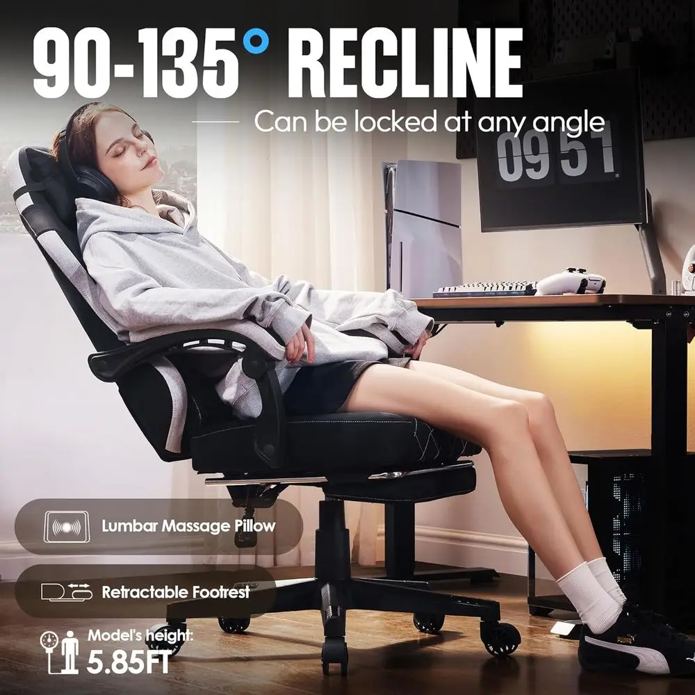 abric Gaming Chair, Ergonomic Computer Chair with ootrest and ket Spring Cushion, Height Adjustable Video Gamer Chair with Lumba - view 5