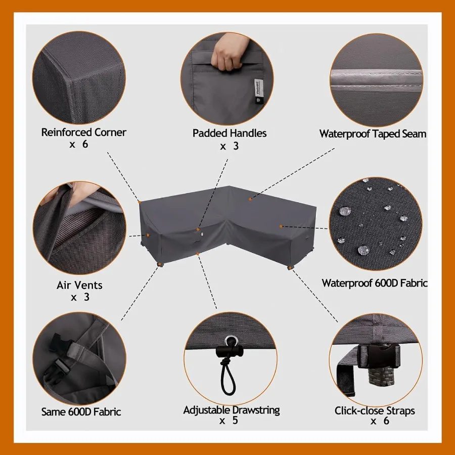 غطاء مقطعي خارجي عالي التحمل 85 × 85 5 مقاعد مقاوم للماء 600D أغطية أثاث الفناء لحماية العواصف ومقاومة الطقس #3