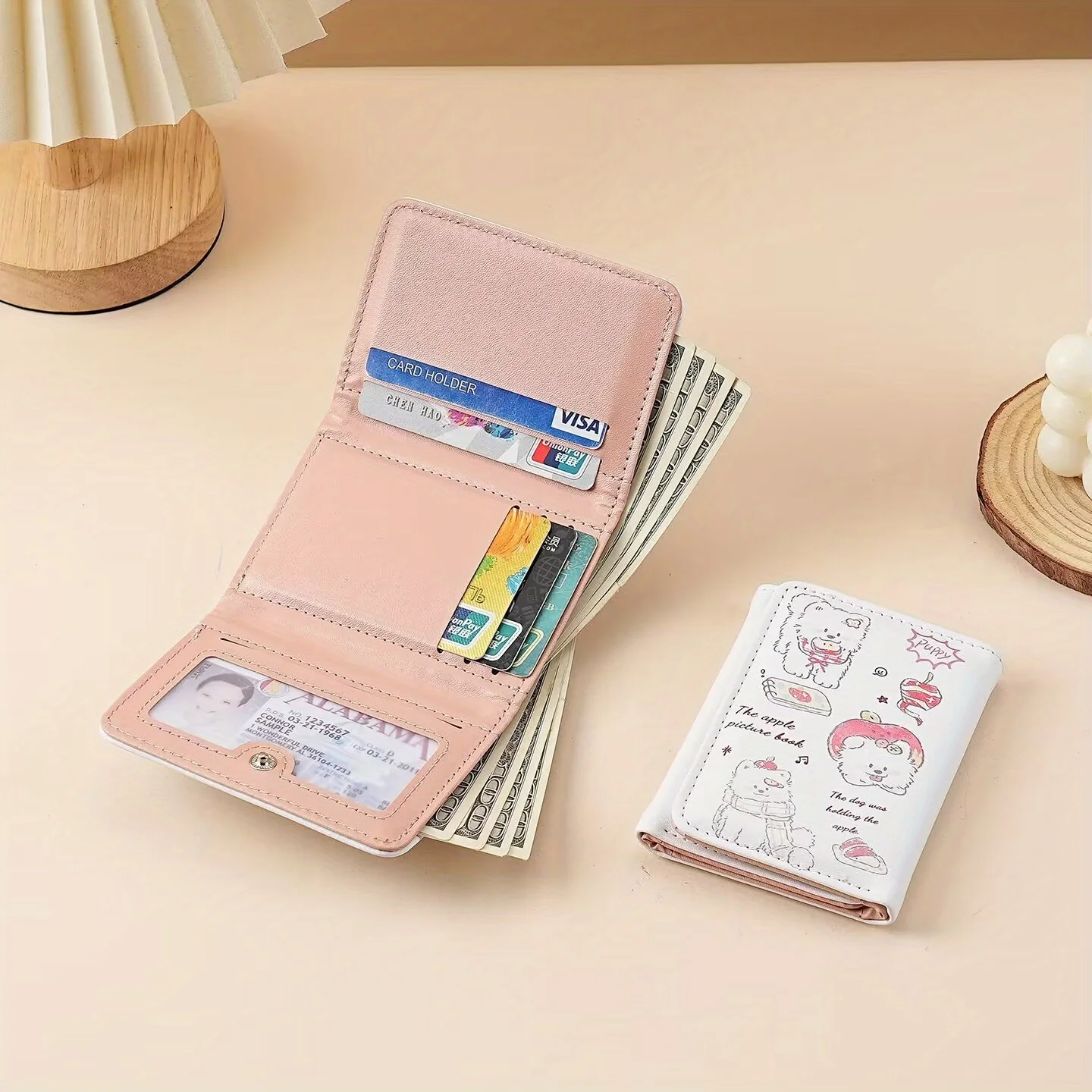New Folded Tri‑fold Short Wallet, Cute Cartoon Trendy Original Simple Ultra‑thin Compact Coin Purse for Girls Students