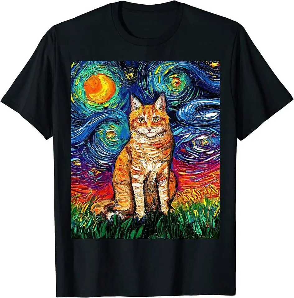 

New Orange Tabby Tiger Cat Starry Night Unisex Funny T-Shirt USA Tee S-5XL