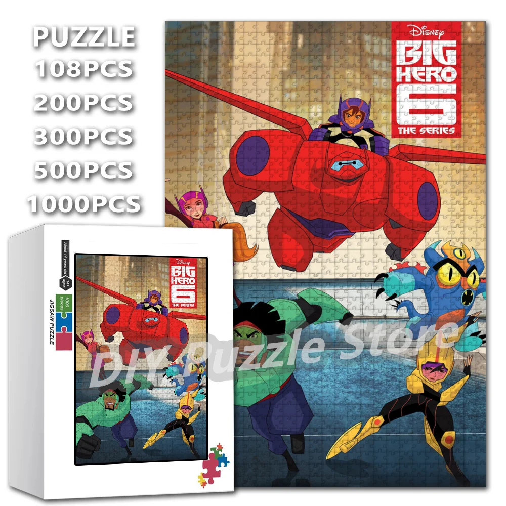 

Big Hero 6 Anime Characters Print Jigsaw Puzzles Cartoon Intelligence Puzzle Stress Relief Toys for Birthday Gifts with Boxs