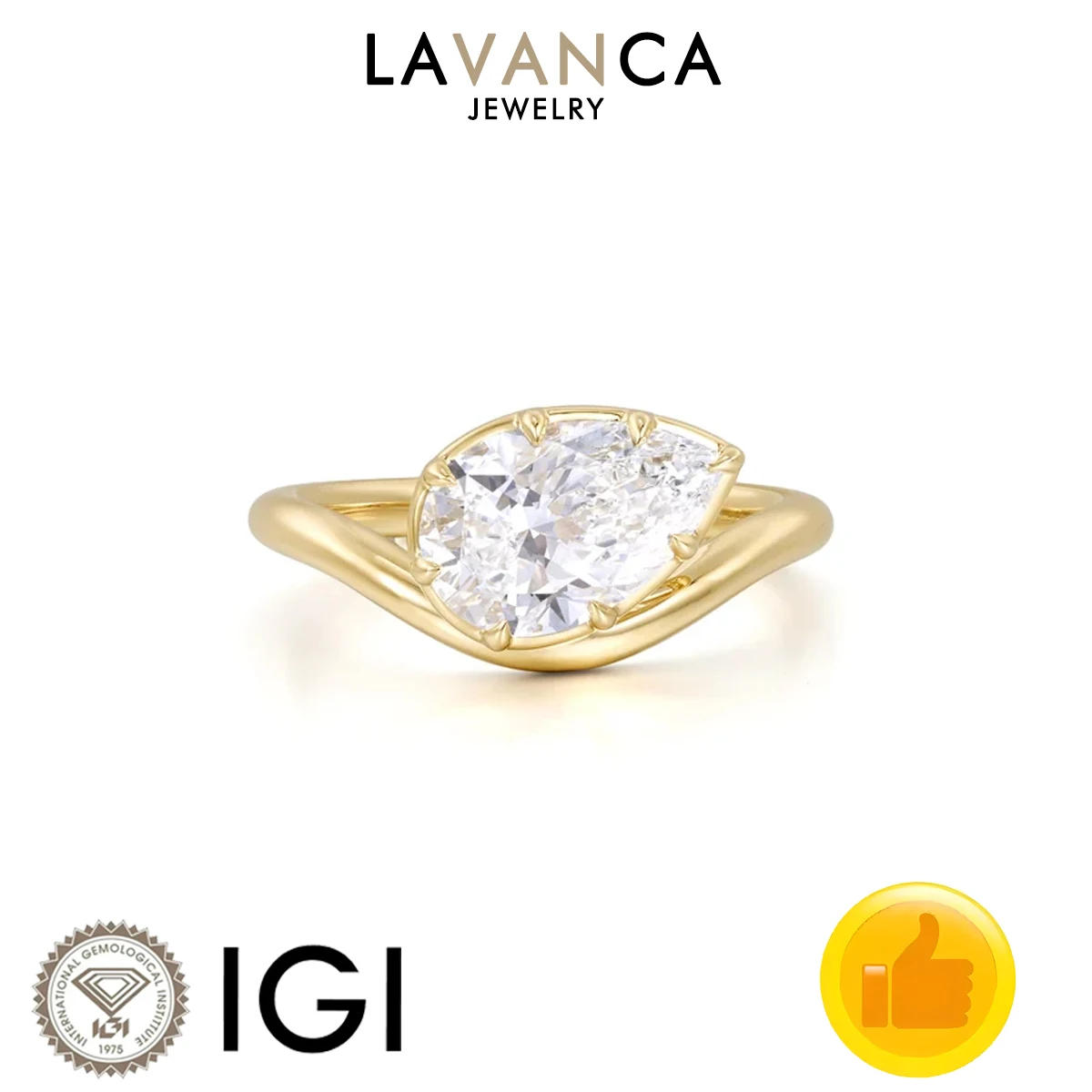 9K/14K/18K Solid Gold Lab Created Diamond Ring Pear Cut IGI Certified Solitaire Style Lab Diamond Engagement Ring For Women