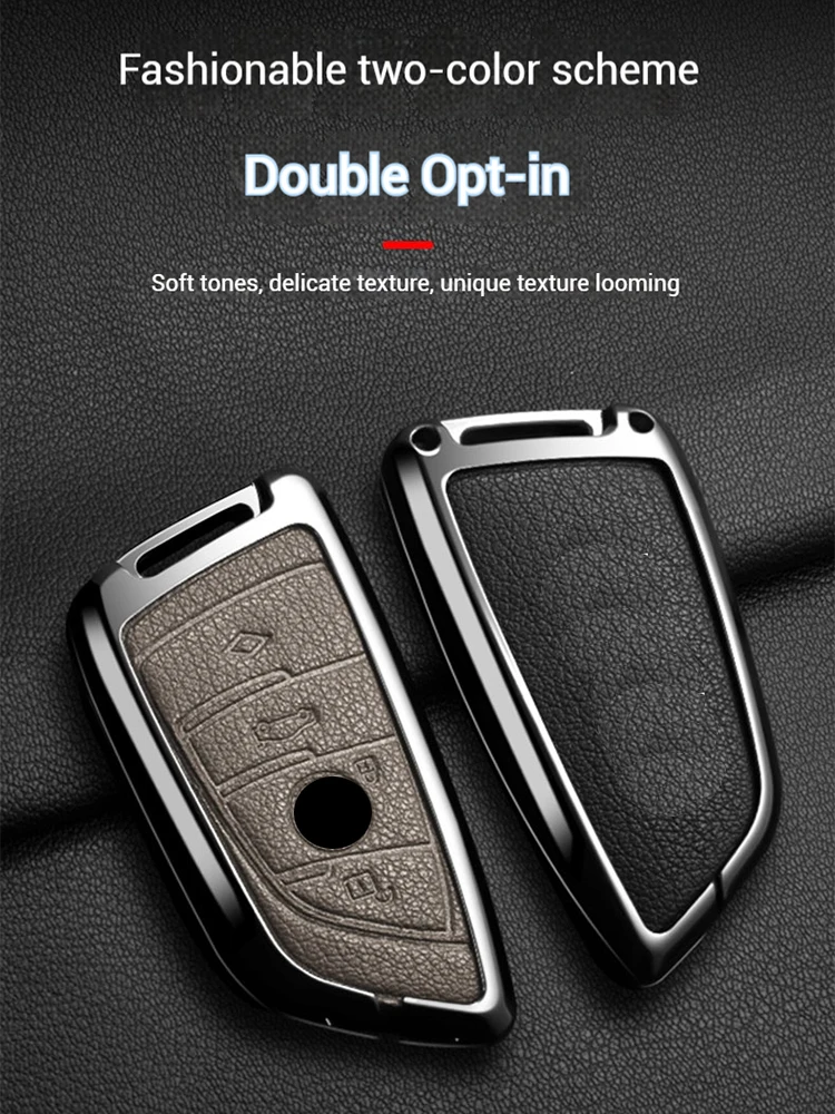 Metal Leather Car Key Case Cover For BMW 218i 220i 740i 760i 5-Series G60 X1 X2 X5 X6 X7 iX1 iX2 iX i5 i7 G05 Holder Shell