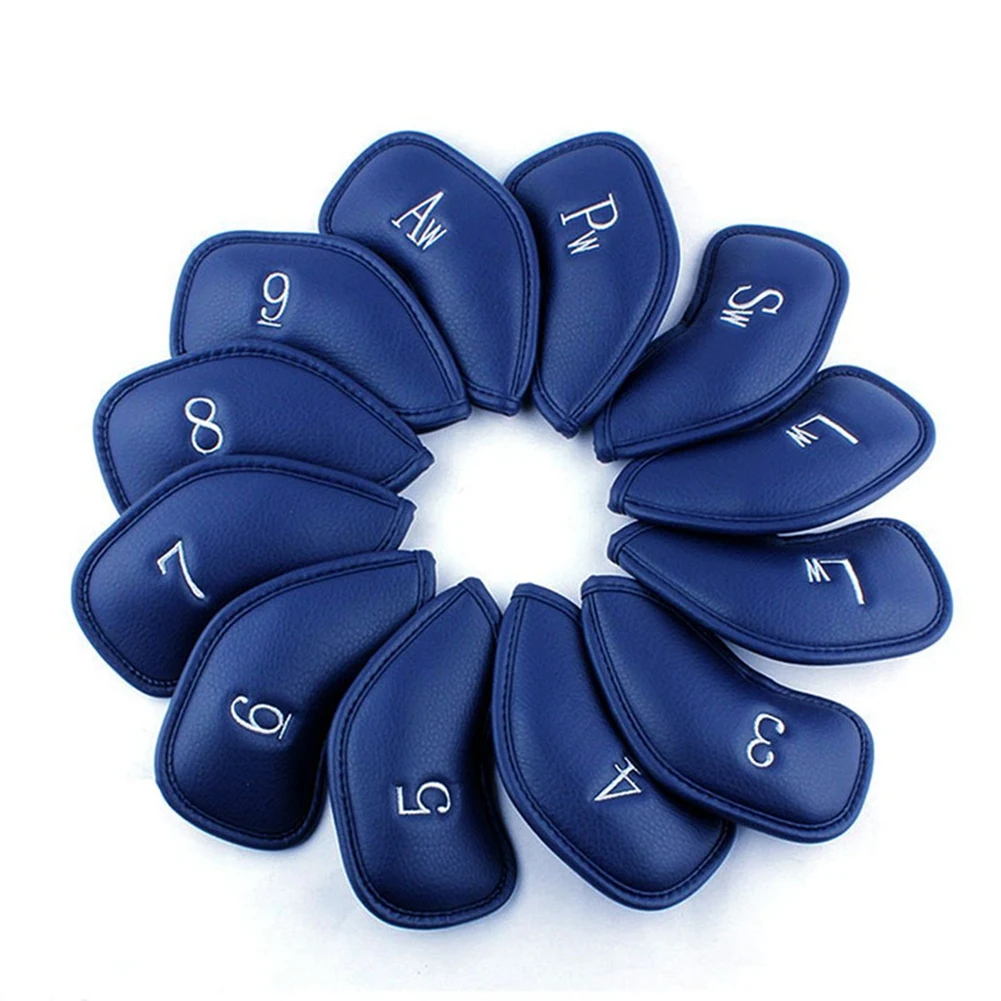 New 12 Pcs Thick PU Leather Golf Iron Head Cover Set Headcover Fit All Brands Irons