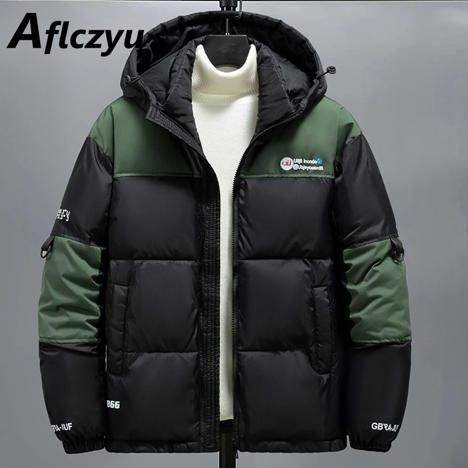 Winter Padded Jacket Men Color Block Patchwork Parkas Thick Jacket Fashion Casual Padded Coats Male
