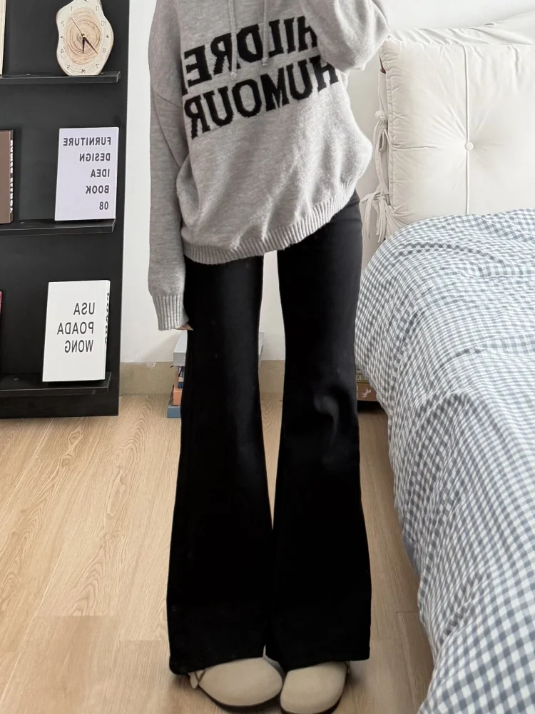 

High Waist Straight Leg Denim Jeans Women's plus Size Spring Elastic Hoof Micro Flared Pants American Style Casual Wear