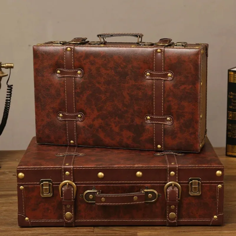 Vintage Carrying Suitcase, Leather Handle Storage Box, Lock Closure Luggage, Large Capacity Travel Case for Elegant Storage