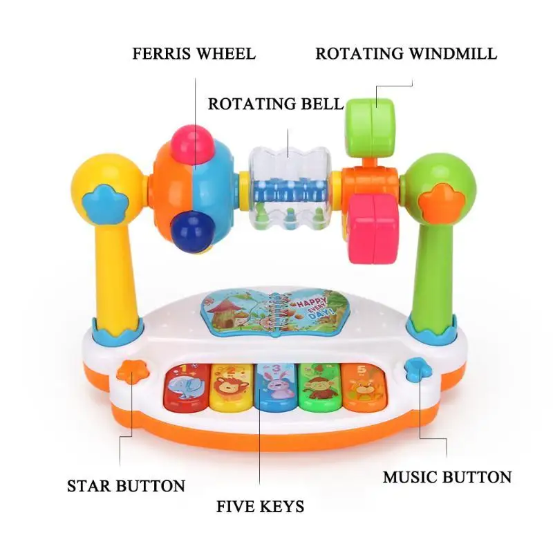 Baby Musical Piano Toy Rotating Ferris Wheel 5 Keys Sound Effects Musical Instruments Toys For Toddlers Early Learning Baby Gift