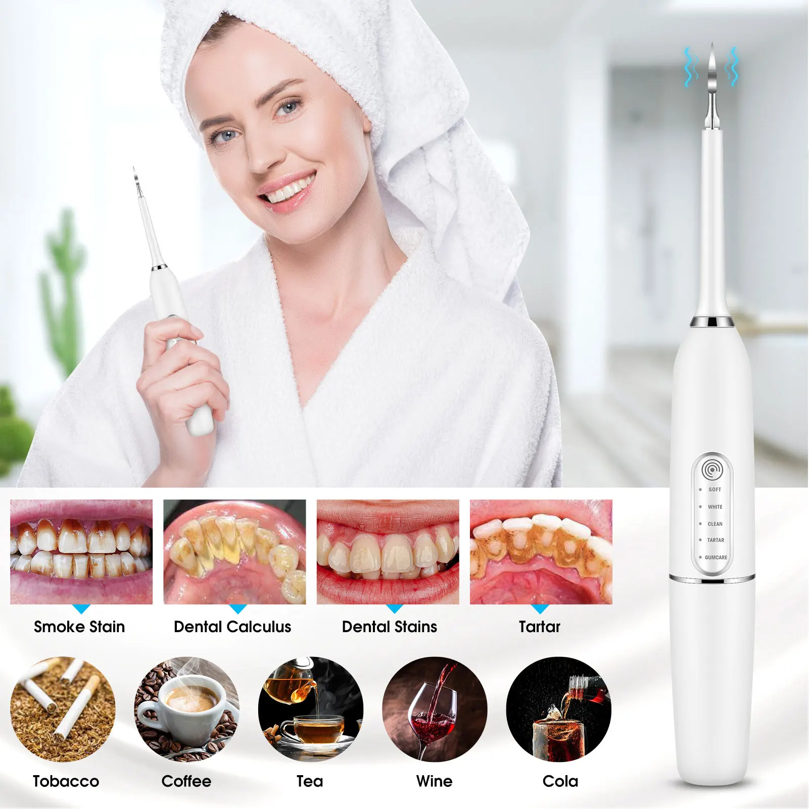 Electric 2 in 1 Tooth Cleaner Kit with Dental Mirror 2 Tooth Cleaning Tips Care for Dental Health Efficient Cleaning