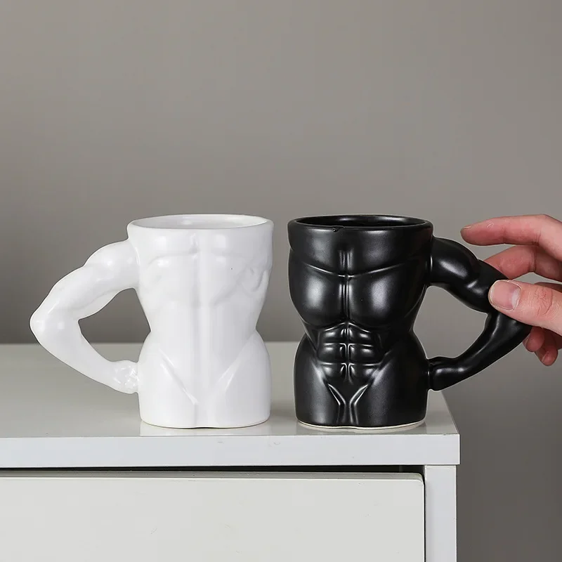 Ceramic muscle male modeling mug creative matte black gold home office coffee cup ceramic gift