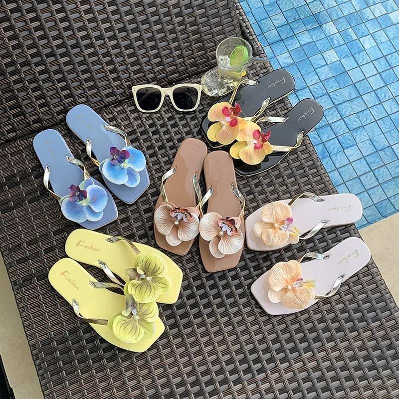 

Y2K Trendy Hawaiian Vacation Slippers Colorful Flower Women's Summer Slides Breathable Soft Sole Casual Flat Bottom Sandal