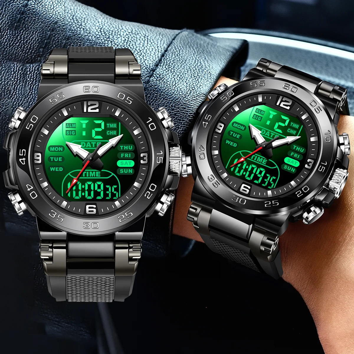 FOXBOX Top Luxury Watches For Man Alarm Stopwatch LED Digital Backlight Dual Time Display Waterproof Watches Men Montre Homme