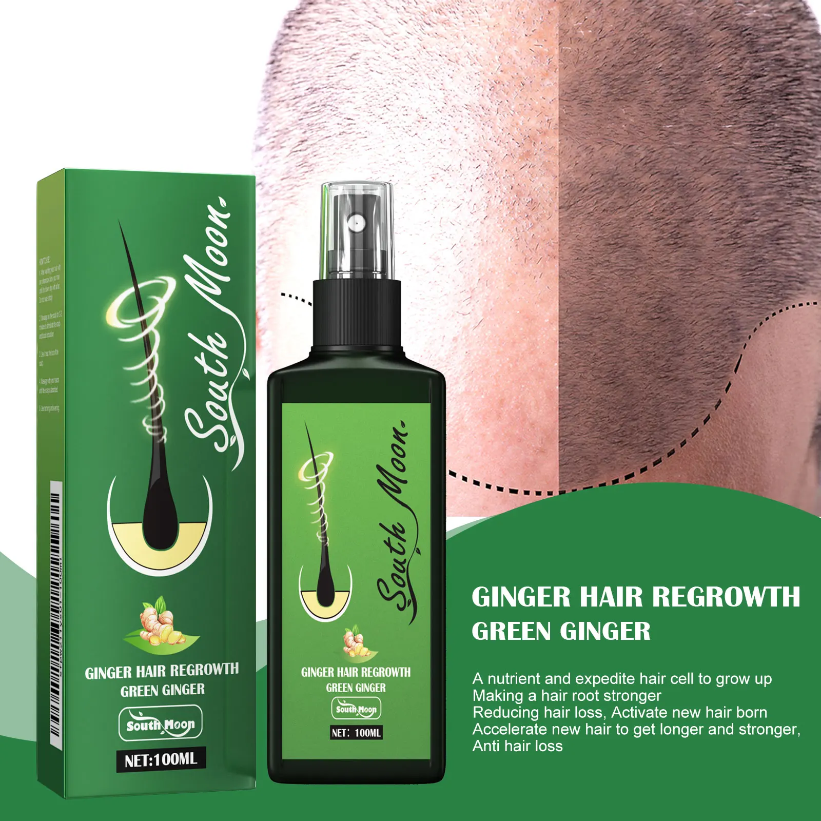 Ginger Hair Care Spray Promote Hair Growth Herbal Nourish Damaged Hair Repair Hair Follicle Hair Treatment Mist For Men & Women
