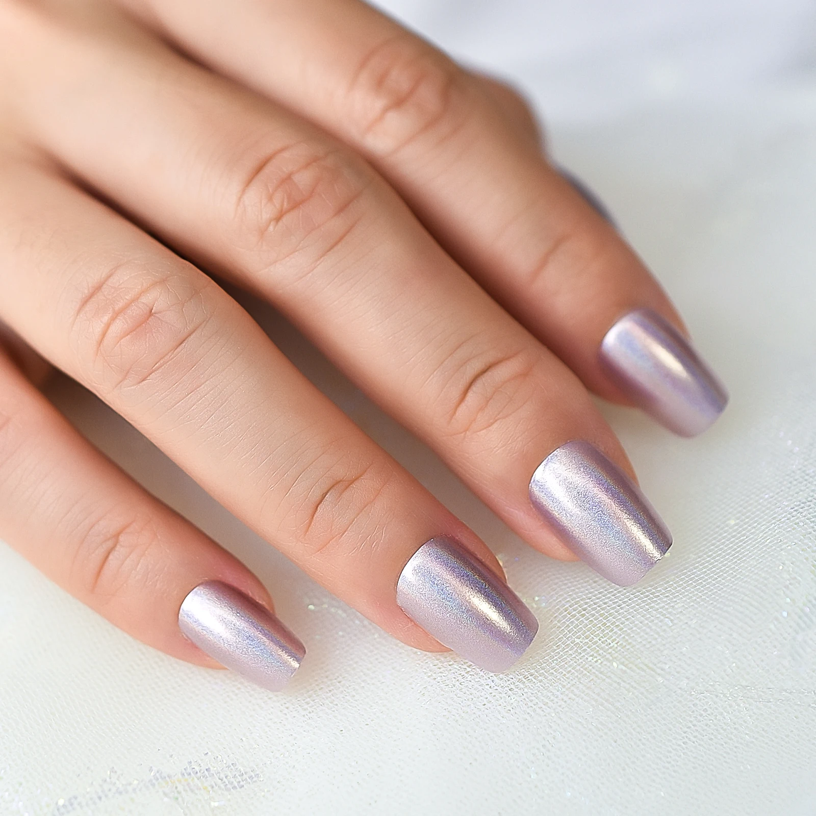 Press on Nails Square Cateyes Artificial Fake Nails Glitter for Women Girls