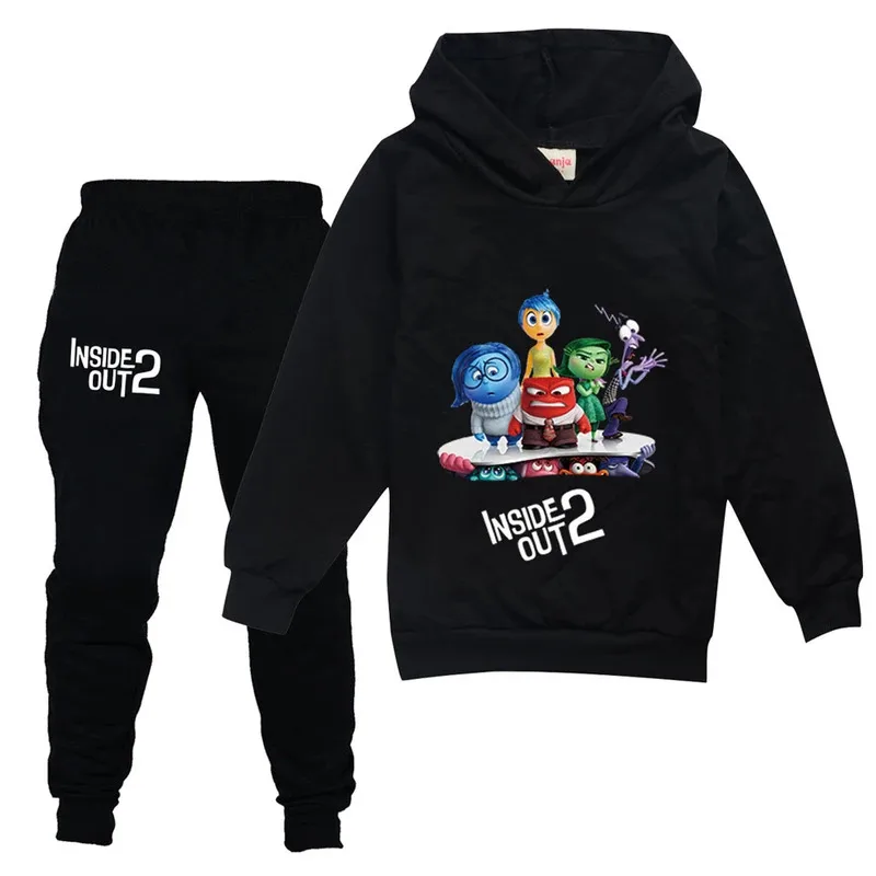 zz04zz12Детская одежда, комплект с капюшоном для мальчиков, детские спортивные костюмы с мультяшным принтом, толстовки для девочек, топы с длинными рукавами + брюки, 2 шт. Se