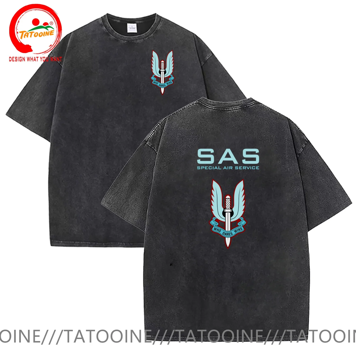 Vintage Washed Cotton T-Shirt Funny Designer UK Special Air Service SAS22  T Shirt Men Fashion Trendy Casual Clothing Stylish