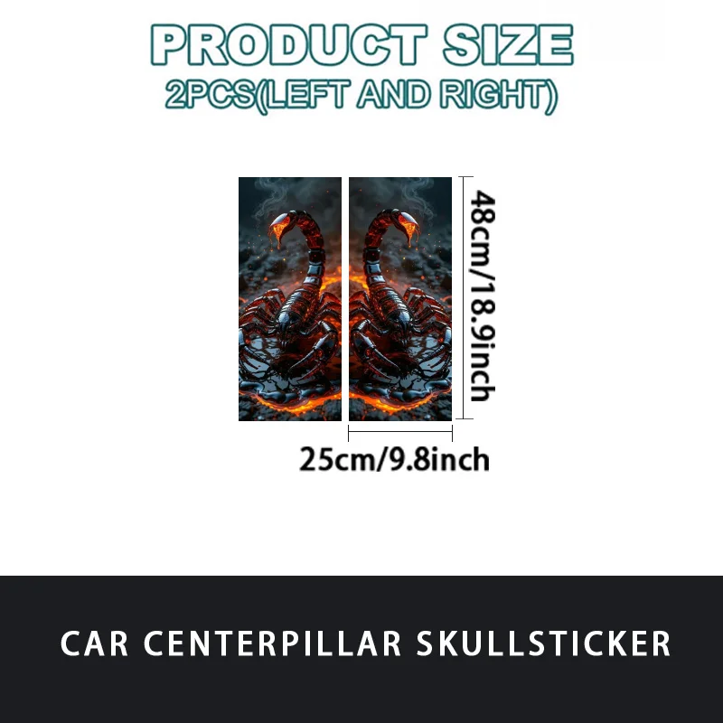 2 pcs Scorpion car stickers (mouth fire) - waterproof self-adhesive stickers, suitable for vehicle B-pillars, high-gloss glass