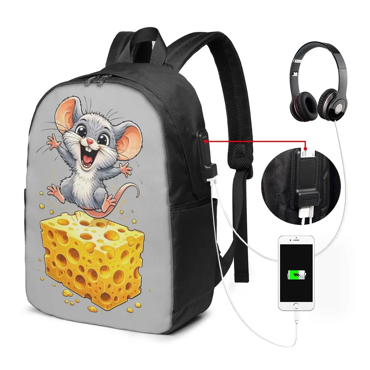Cartoon Mouse And Cheese Backpack Travel Notebook Bag Computer College Student School Bag Laptop Shoulder Bags for Men Women