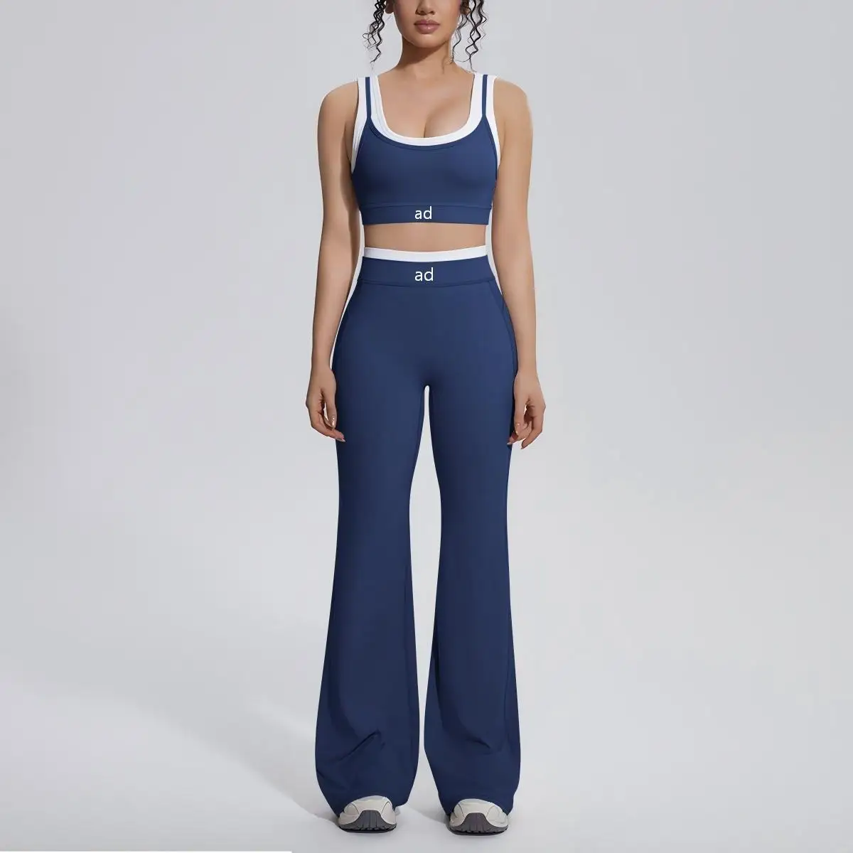 2026 New Color Contrasting Threaded Back Sports Micro flared Pants - Yoga Clothing Running Fitness Yoga Two Piece Set