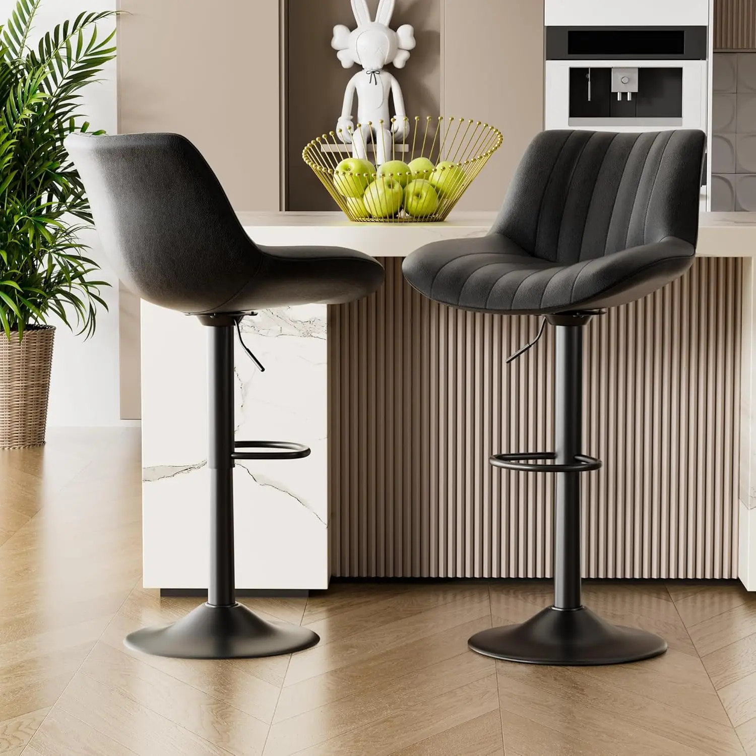 

Bar Stools Set Of 2,Adjustable Swivel Upholstered Counter Height Barstools With Ba And Footrest,Stool Chair For Kitchen Counter