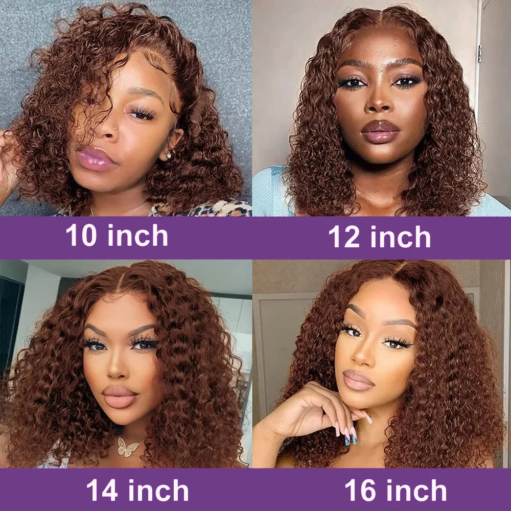 Gęstość 200% #4 ciemnobrązowe peruki Bob fala wody 13x4 peruki typu Lace front brazylijskie ludzkie włosy wstępnie oskubane przezroczysta koronkowa peruka HD