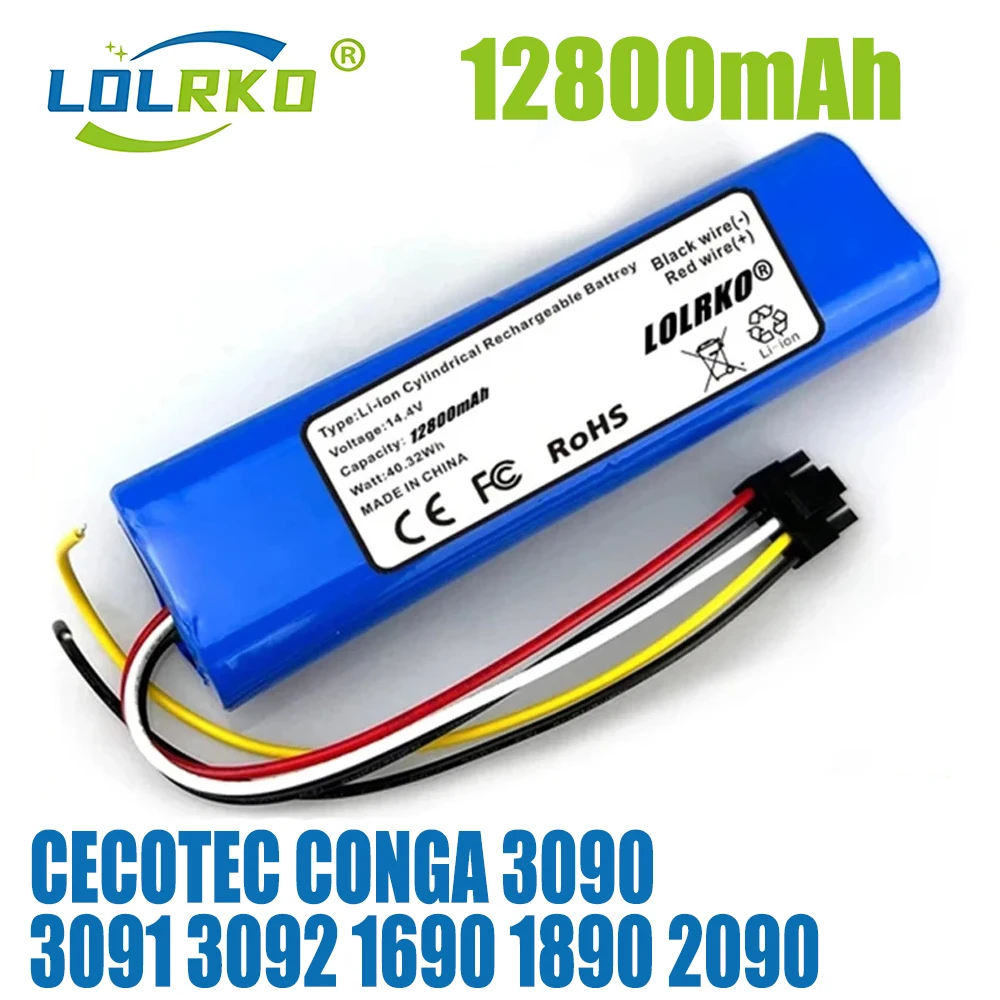 

14.4V 12800mAh Battery Pack 100% New for For CECOTEC CONGA 3090 3091 3092 1690 1890 2090 2290 Robot Vacuum Cleaner Accessories