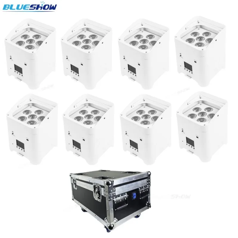 

8 шт. светодиодный беспроводной светильник Par с питанием от батареи 6x18 Вт RGBWAUV 6IN1 Flightcase с дистанционным управлением портативный светодиодный светильник Par с сценическим эффектом
